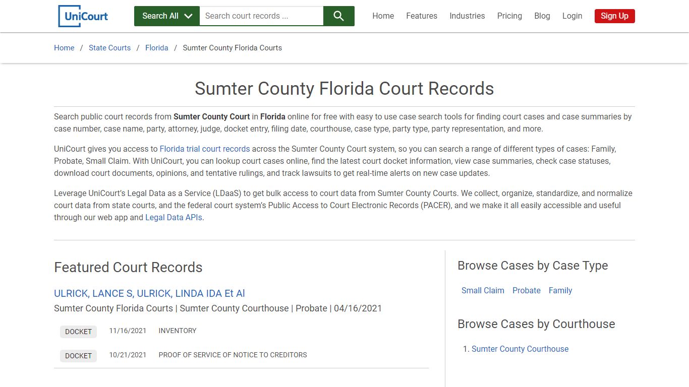 Sumter County Florida Court Records | Florida | UniCourt